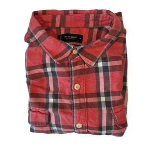 Lucky Brand‎ Men's Long Sleeve Flannel Classic Fit Shirt XL Red Plaid Cotton